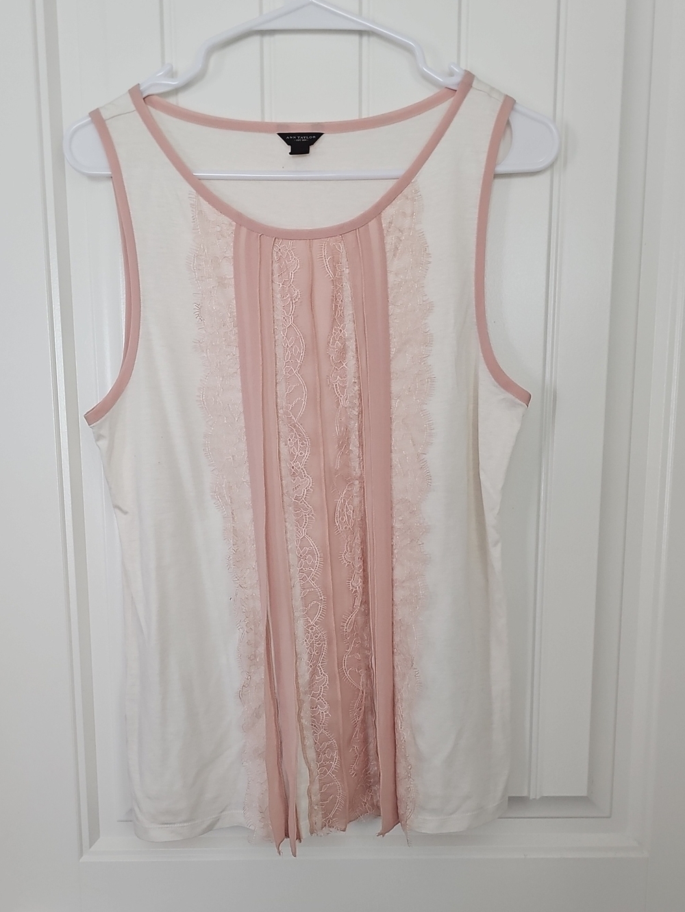 Ann Taylor Cream Tank with Blush Lace & Chiffon Panels